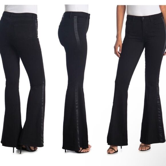 L’AGENCE | Solano High Rise Tuxedo Stripe Black Flare Jeans Women’s Size 29 - Picture 1 of 11